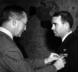 Lt. Carter L. Wilson Receiving the Navy Cross from Secretary of the Navy James Forrestal