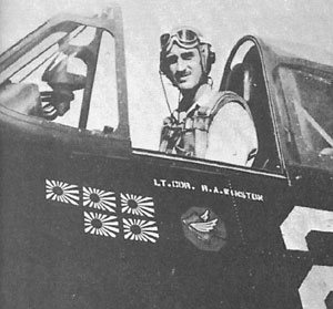 Lt. Cmd Robert Winston VF-31 commanding officer Abord U.S.S. Cabot in 1944